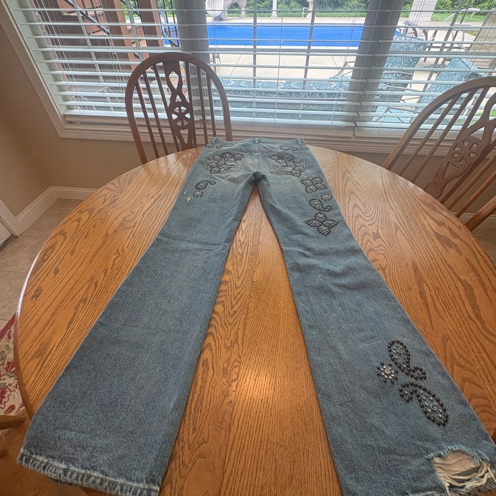 We the Free Wiley Embellished Bootcut Jeans Studded Distressed Ripped 28 33” ins - Picture 4 of 14